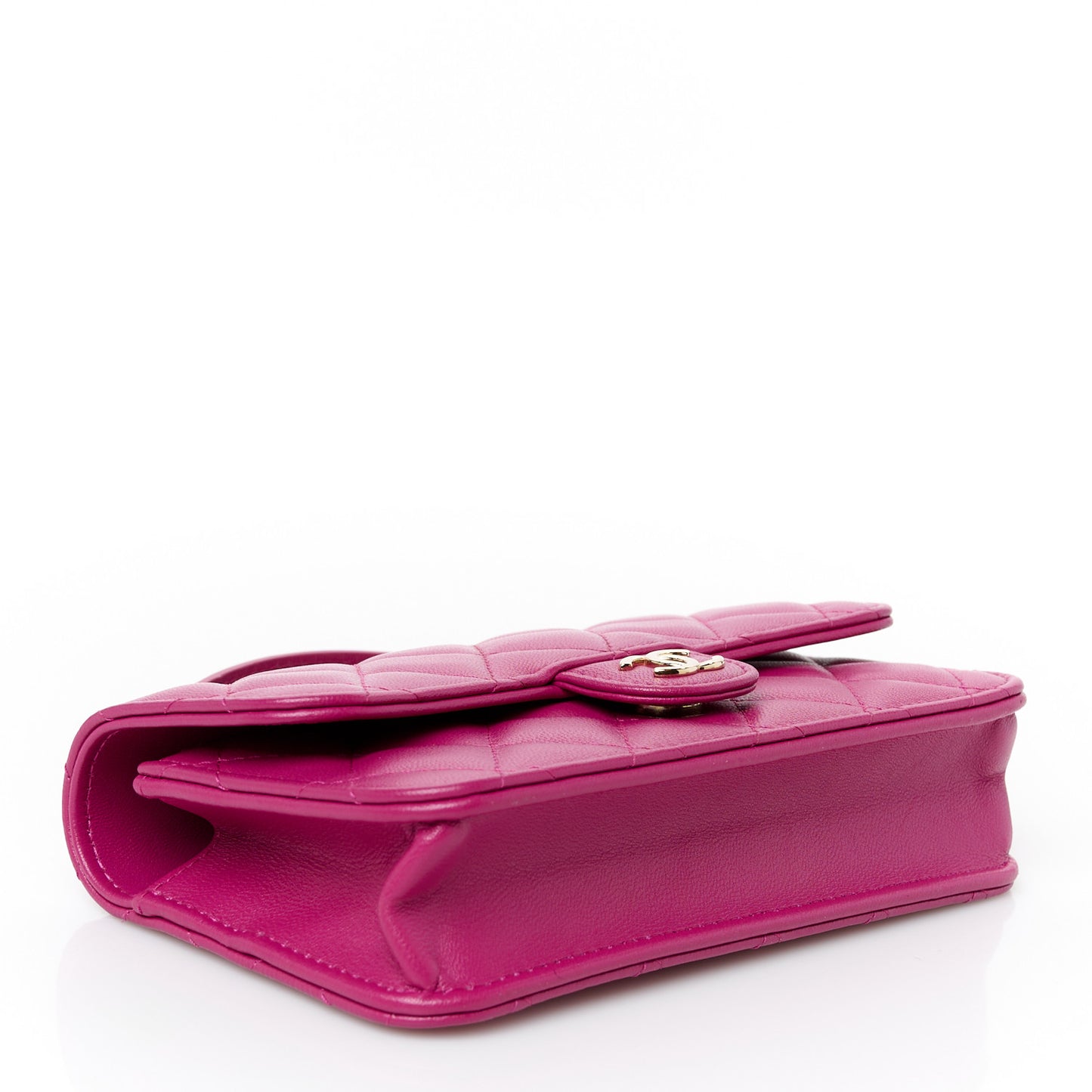 Lambskin Quilted Flap Phone Holder With Chain Fuchsia
