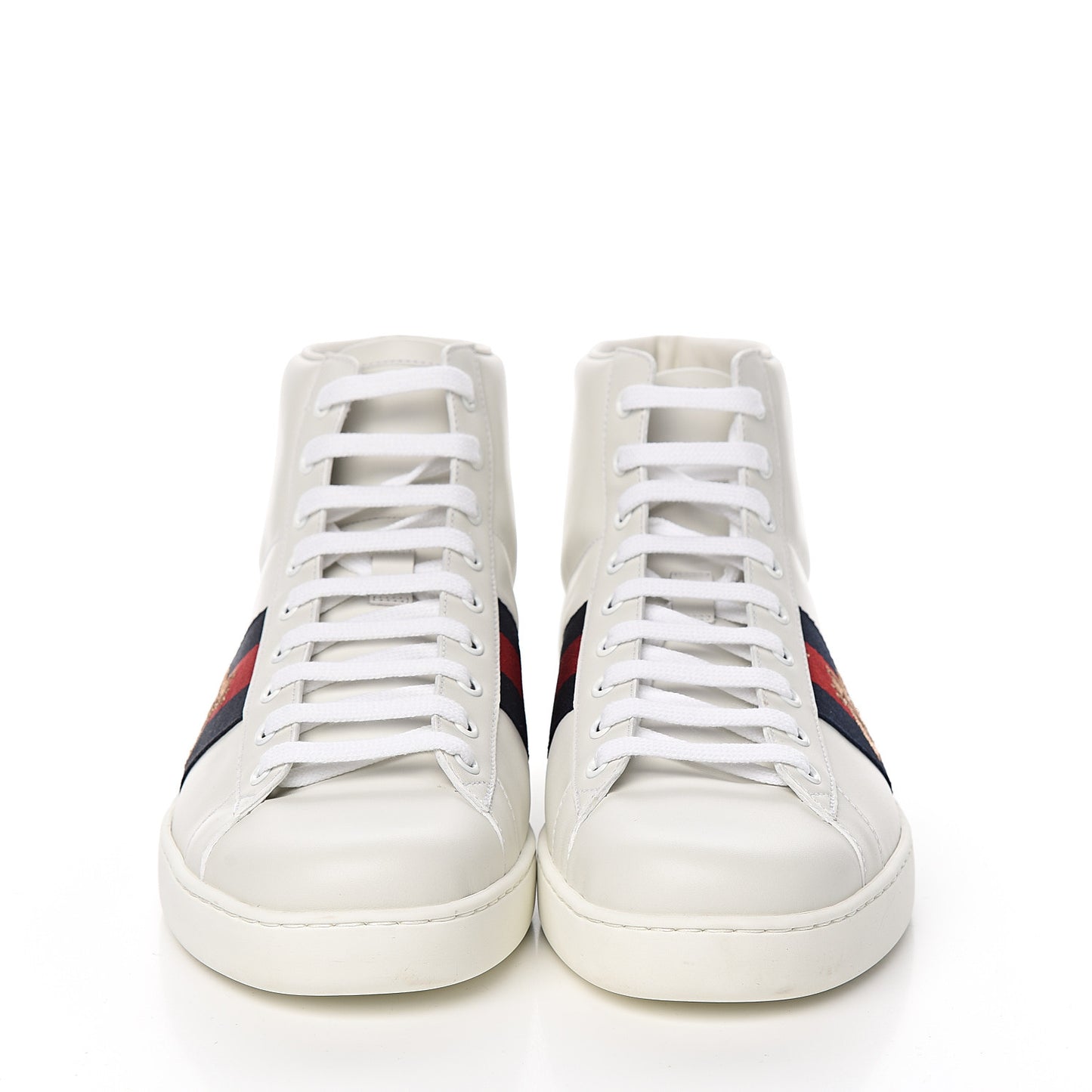 Calfskin Miro Soft Web Bee Embroidered Mens Ace High Top Sneakers 9.5 White
