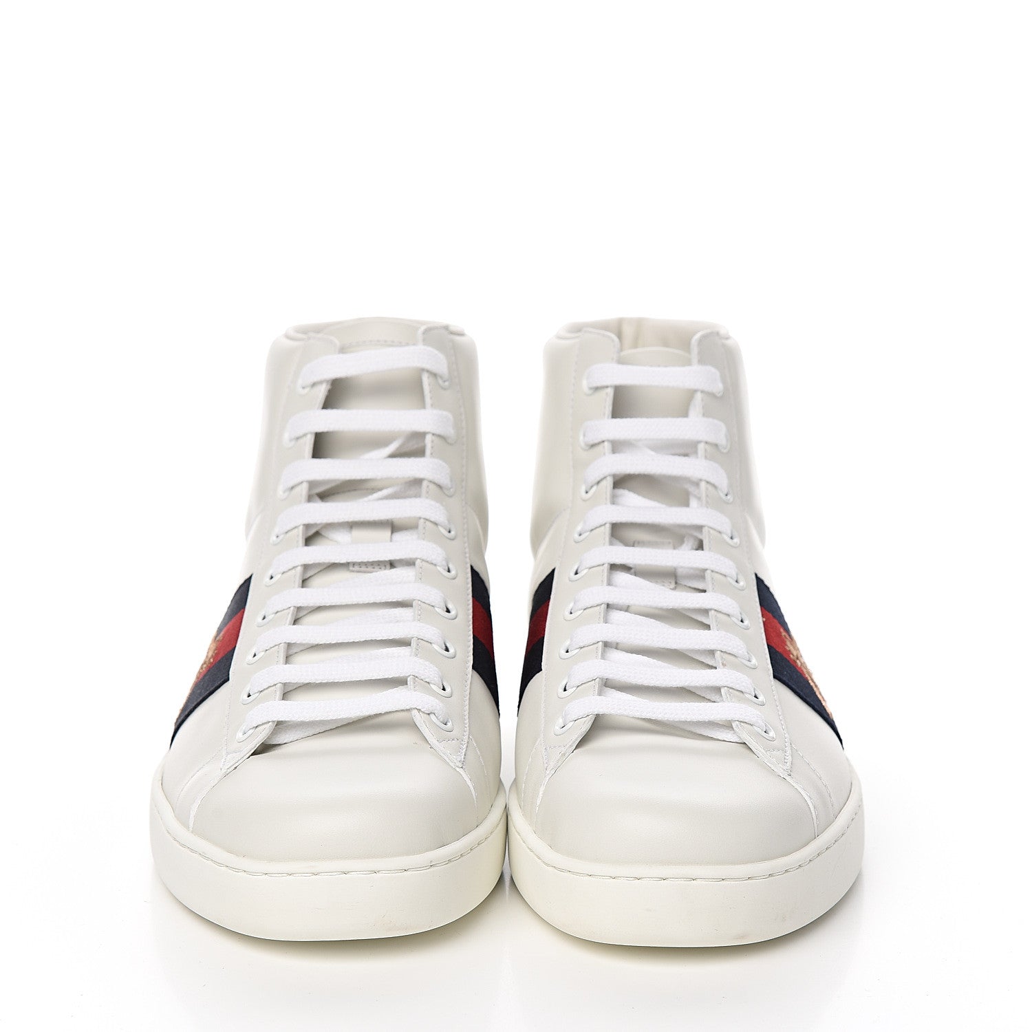 Gucci Calfskin Miro Soft Web Bee Embroidered Mens Ace High Top Sneakers 9.5 White 2 of 9