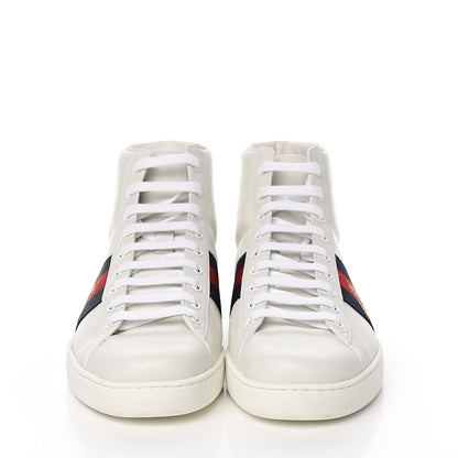 Gucci Calfskin Miro Soft Web Bee Embroidered Mens Ace High Top Sneakers 9.5 White 2 of 9
