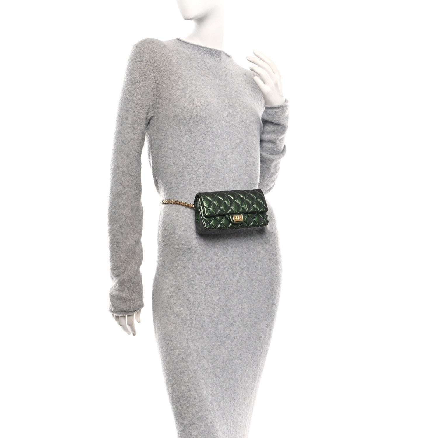 Chanel Metallic Aged Calfskin Quilted 2.55 Reissue Flap Belt Bag Clutch Green 2 of 10