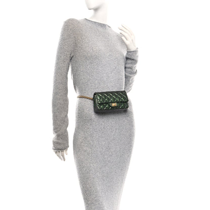 Chanel Metallic Aged Calfskin Quilted 2.55 Reissue Flap Belt Bag Clutch Green 2 of 10