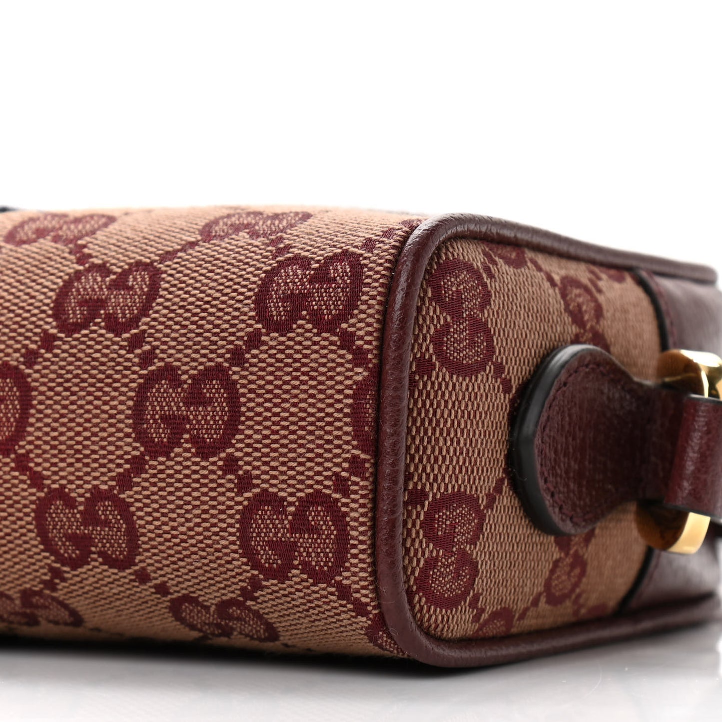 Monogram Textured Dollar Calfskin Web Mini Ophidia Shoulder Bag Sahara Rubino Chardonnay
