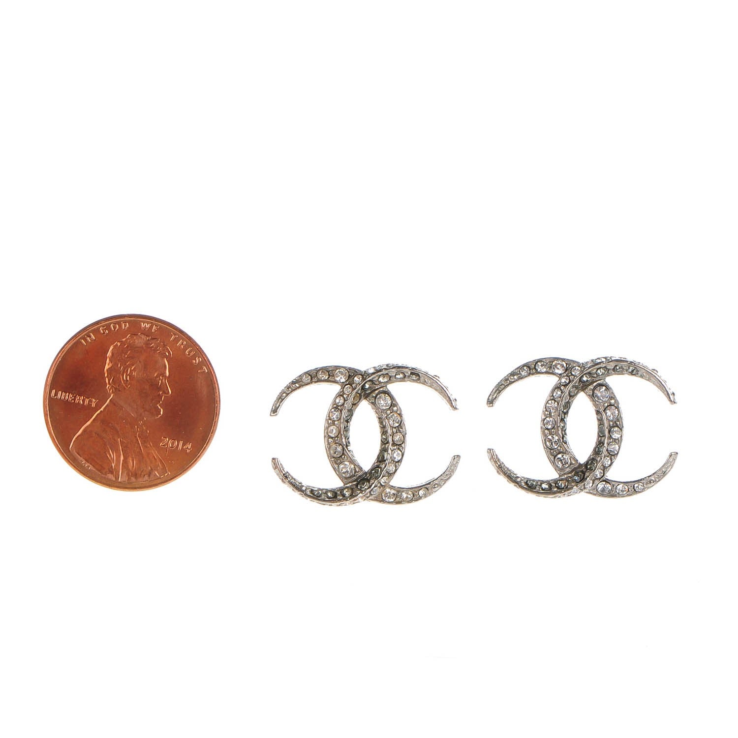 Chanel Crystal CC Moon Earrings Silver 2 of 6