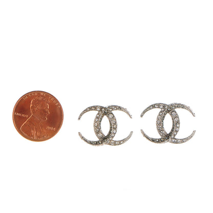 Chanel Crystal CC Moon Earrings Silver 2 of 6