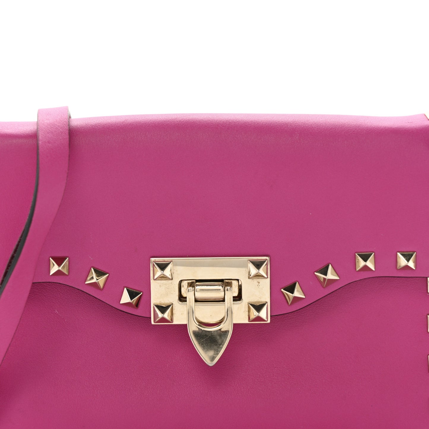 Vitello Small Rockstud Flip Lock Crossbody Bag Fuxia
