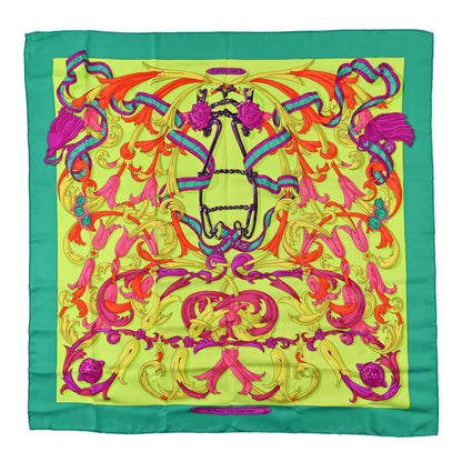 Hermes Silk Le Mors A La Conetable Scarf 90 Vert Cru Pistache Fuchsia 1 of 3