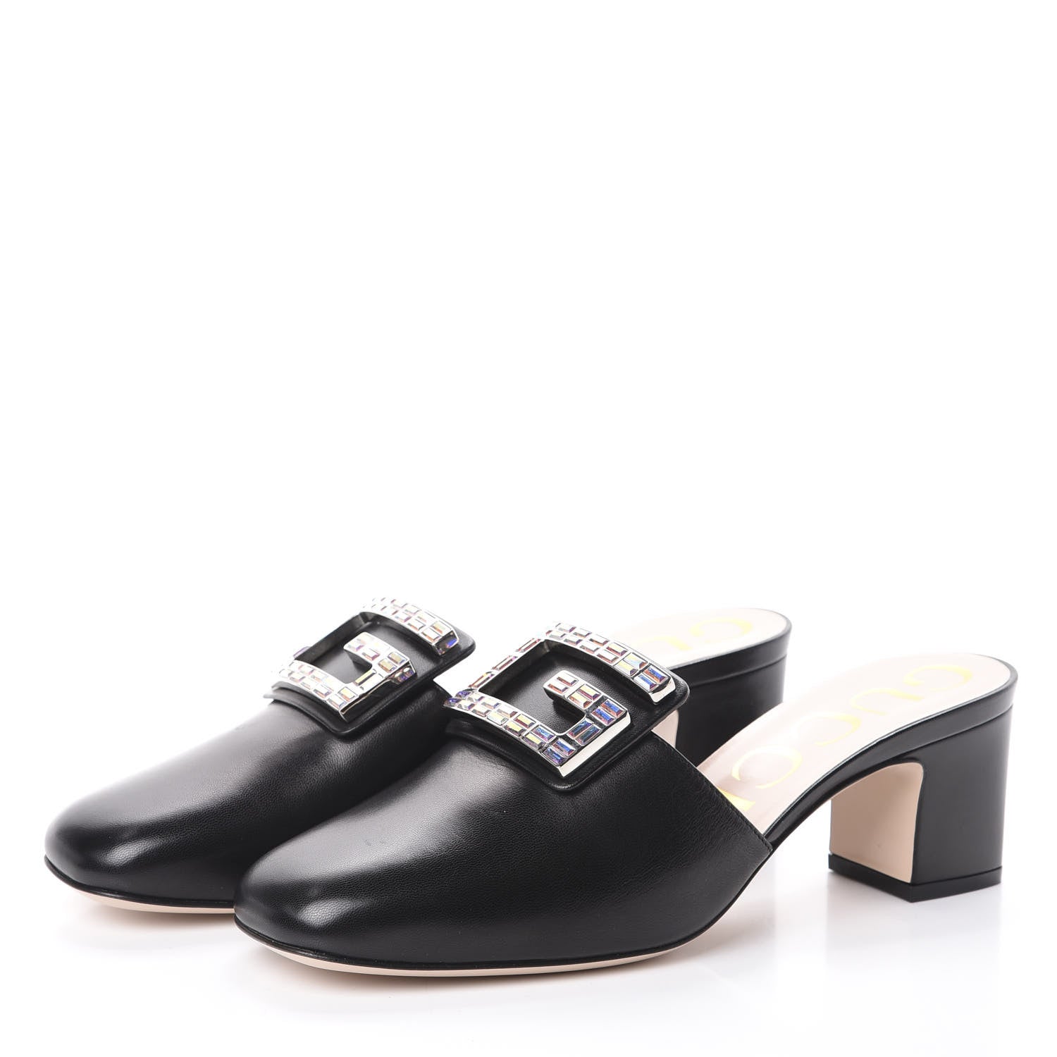 Gucci Malaga Kid Crystal Square G Madelyn Mules 39 Black 3 of 7
