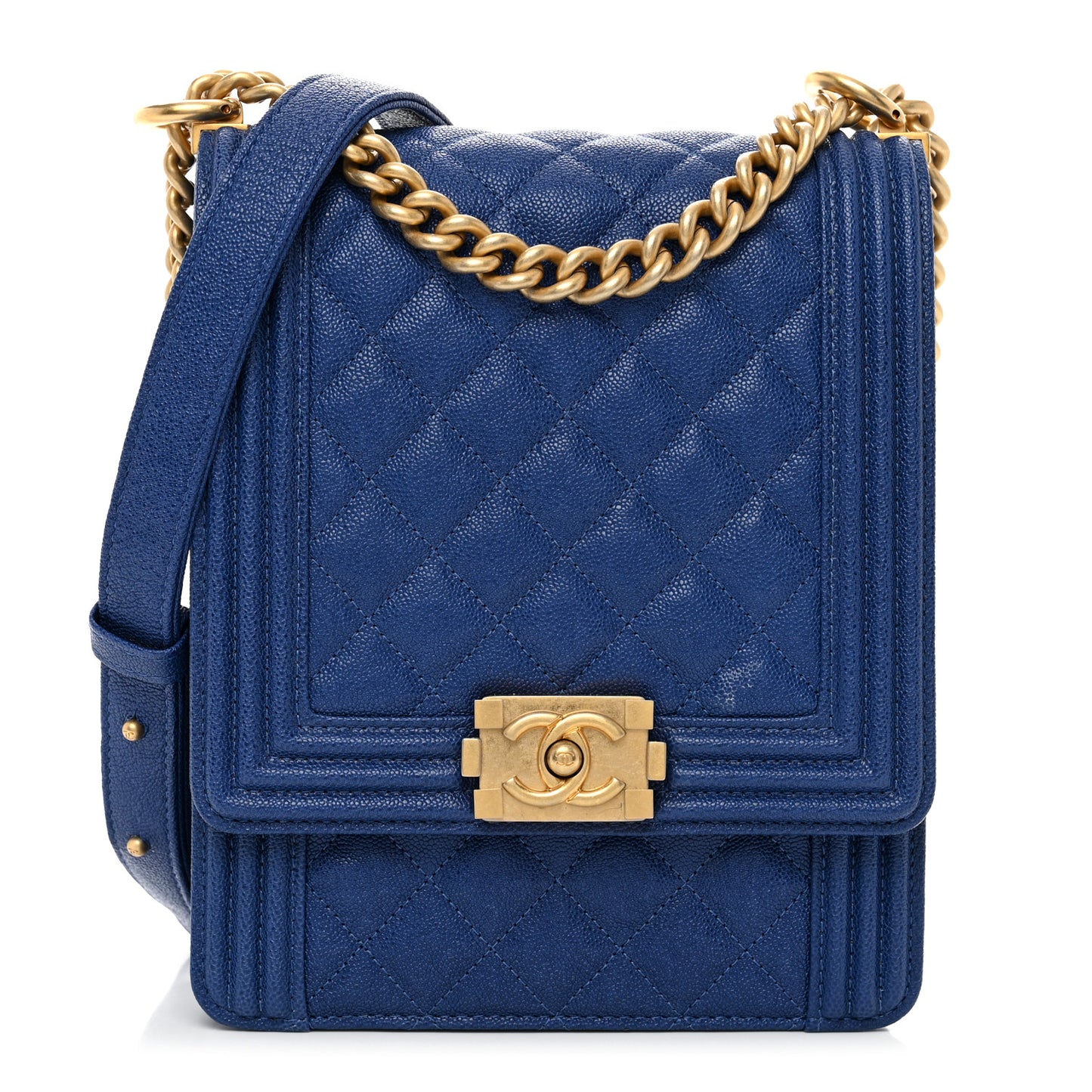 Caviar Quilted North South Boy Flap Blue