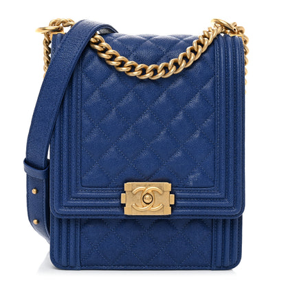 Chanel Caviar Quilted North South Boy Flap Blue 1 of 10