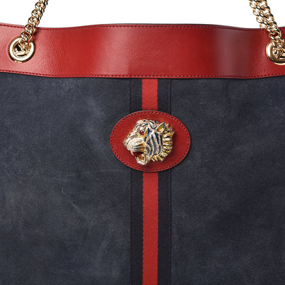 Gucci Suede Calfskin Large Rajah Chain Tote New Blue Romantic Cherry 15 of 16