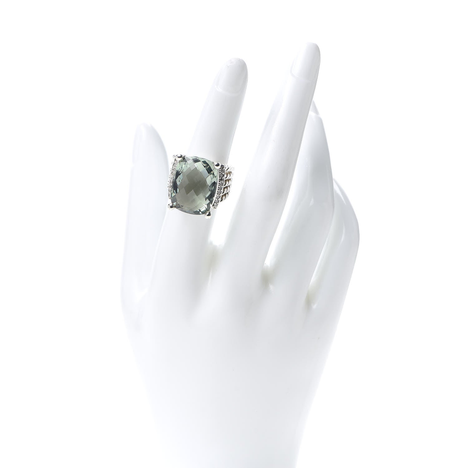 David Yurman Sterling Silver Diamond Prasiolite 20mm Wheaton Ring 53 6.5 2 of 5