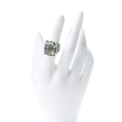 David Yurman Sterling Silver Diamond Prasiolite 20mm Wheaton Ring 53 6.5 2 of 5