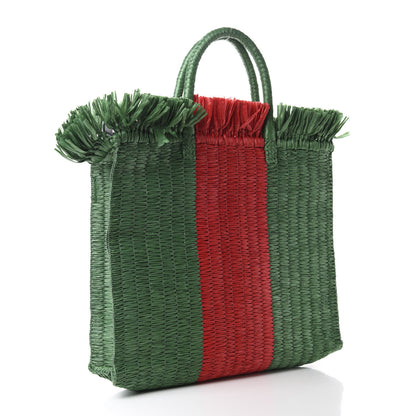 Gucci Raffia Linen Web Cestino Tote Bag Red Green 4 of 11