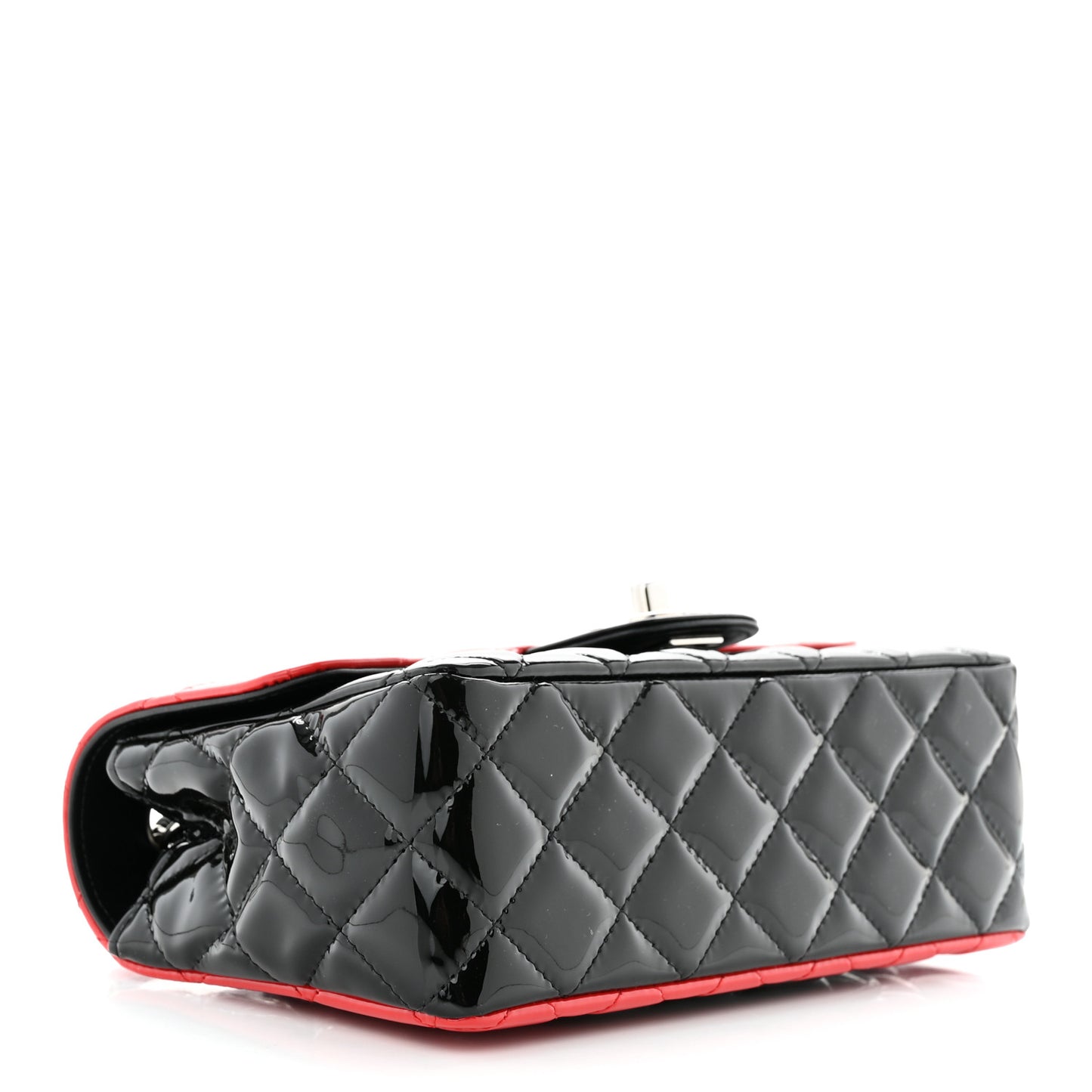 Patent Calfskin Quilted Bi-Color Mini Rectangular Flap Red Black