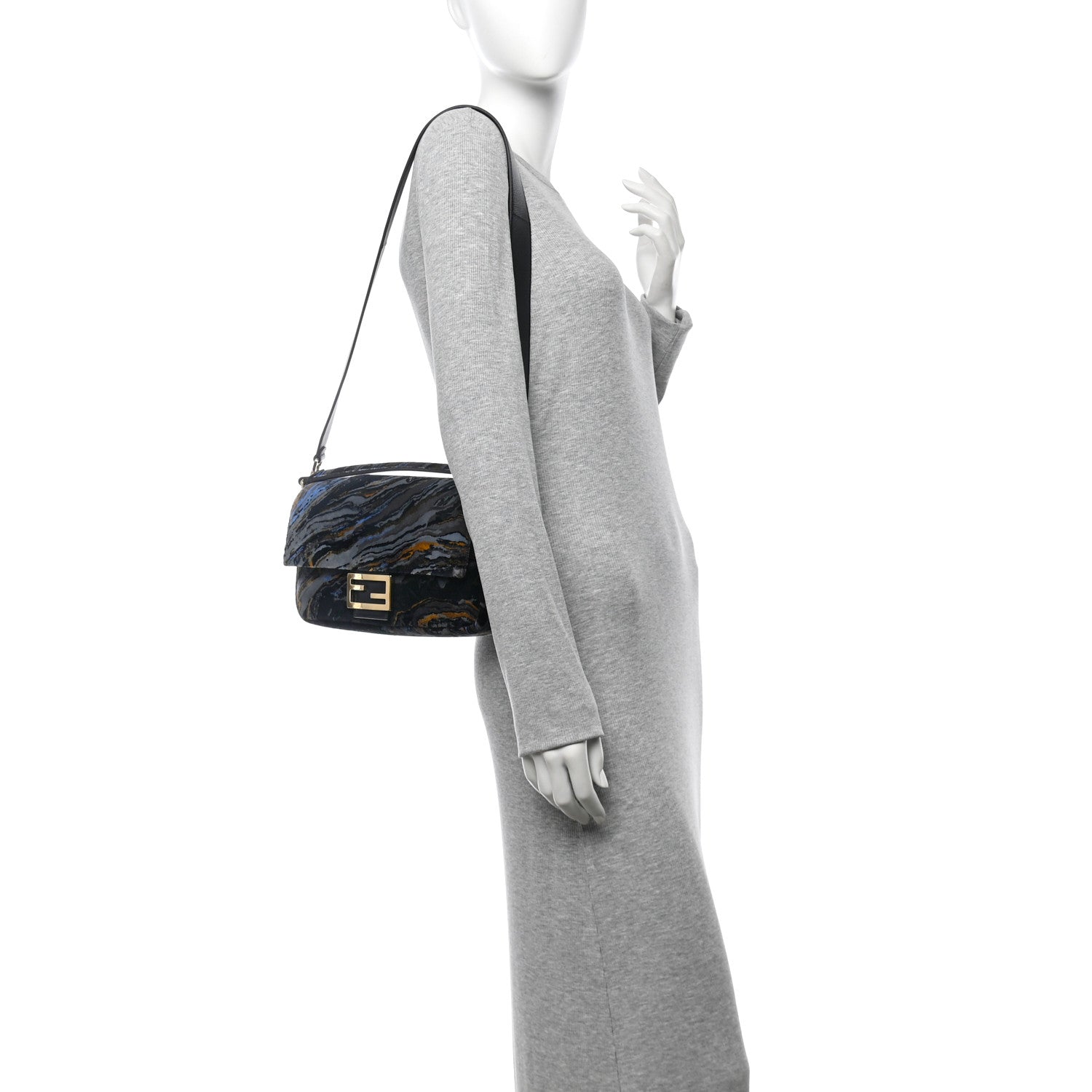 Fendi Velvet Tappetino Marble Baguette Bleu Multicolor 2 of 10