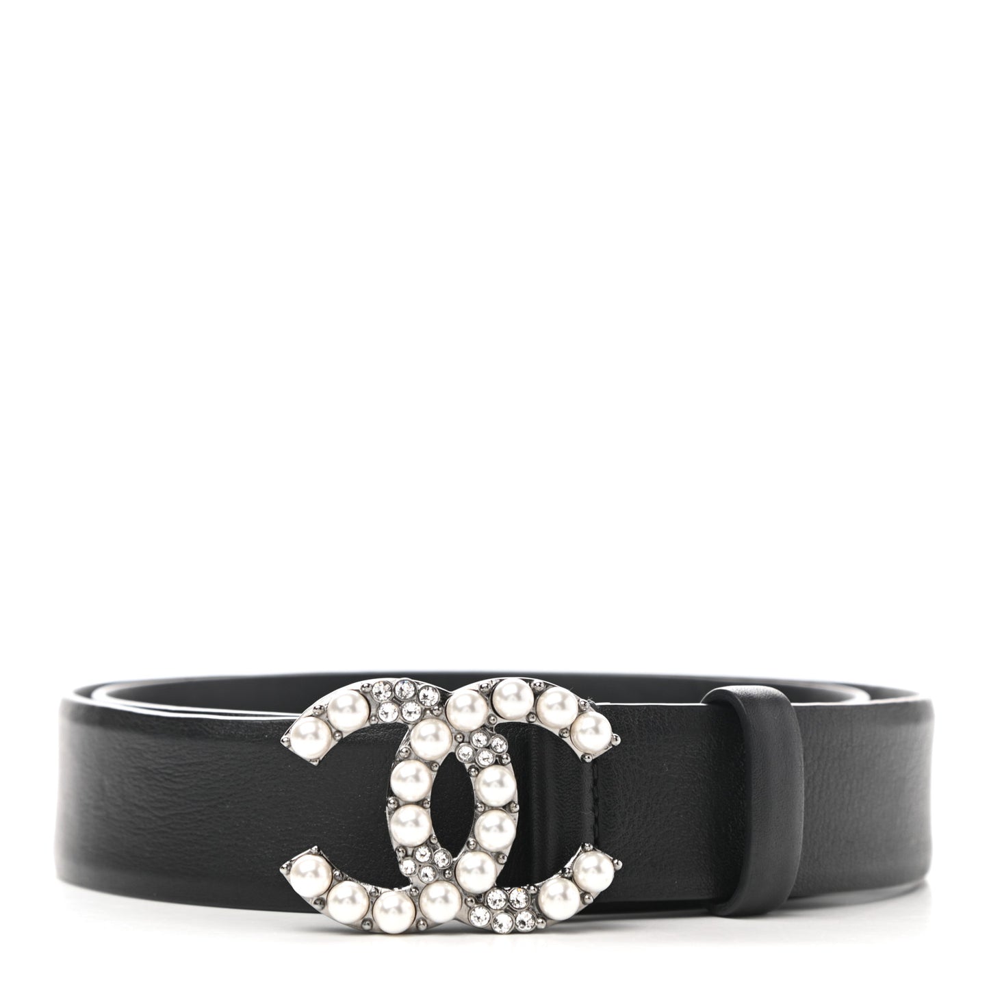 Calfskin Pearl Crystal CC Belt 75 30 Black