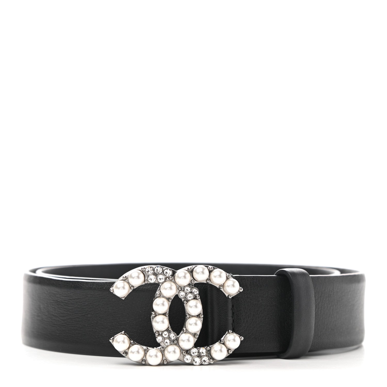 Chanel Calfskin Pearl Crystal CC Belt 75 30 Black 1 of 8