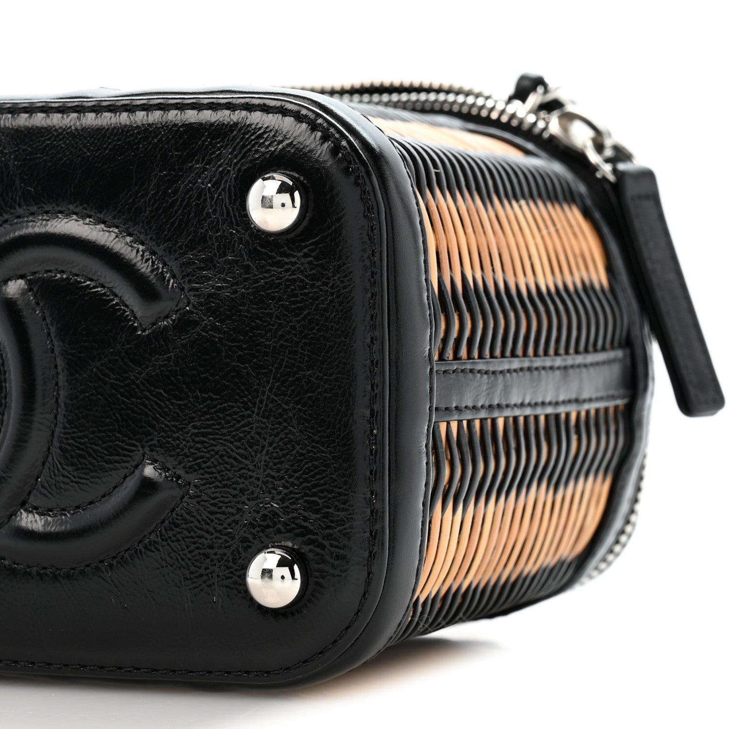 Chanel Calfskin Raffia Small Vanity Case Bag Black Beige 10 of 11