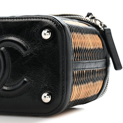Chanel Calfskin Raffia Small Vanity Case Bag Black Beige 10 of 11