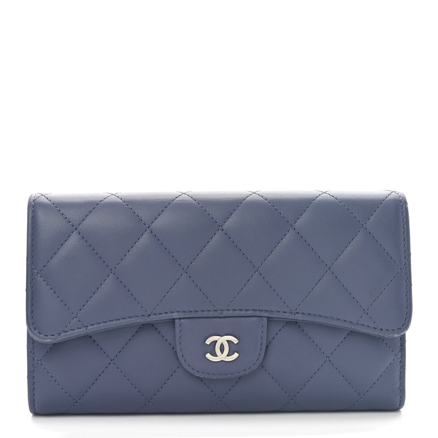 Lambskin Quilted Large Flap Wallet Blue