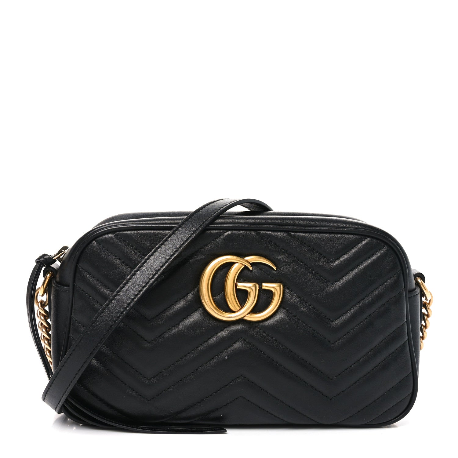 Gucci Calfskin Matelasse Small GG Marmont Chain Shoulder Bag Black 1 of 10