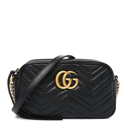 Gucci Calfskin Matelasse Small GG Marmont Chain Shoulder Bag Black 1 of 10