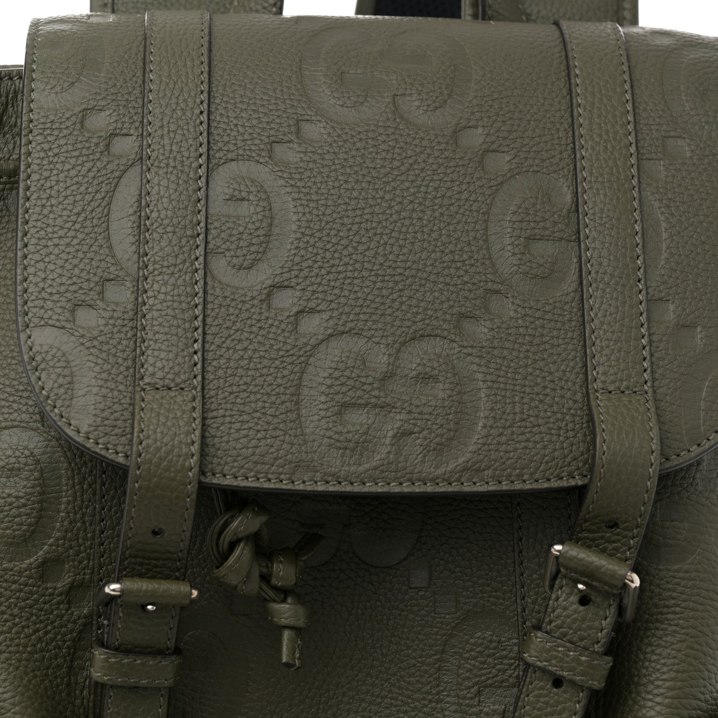 Piuma Calfskin Jumbo GG Embossed Double Buckle Backpack Dark Vintage Olive