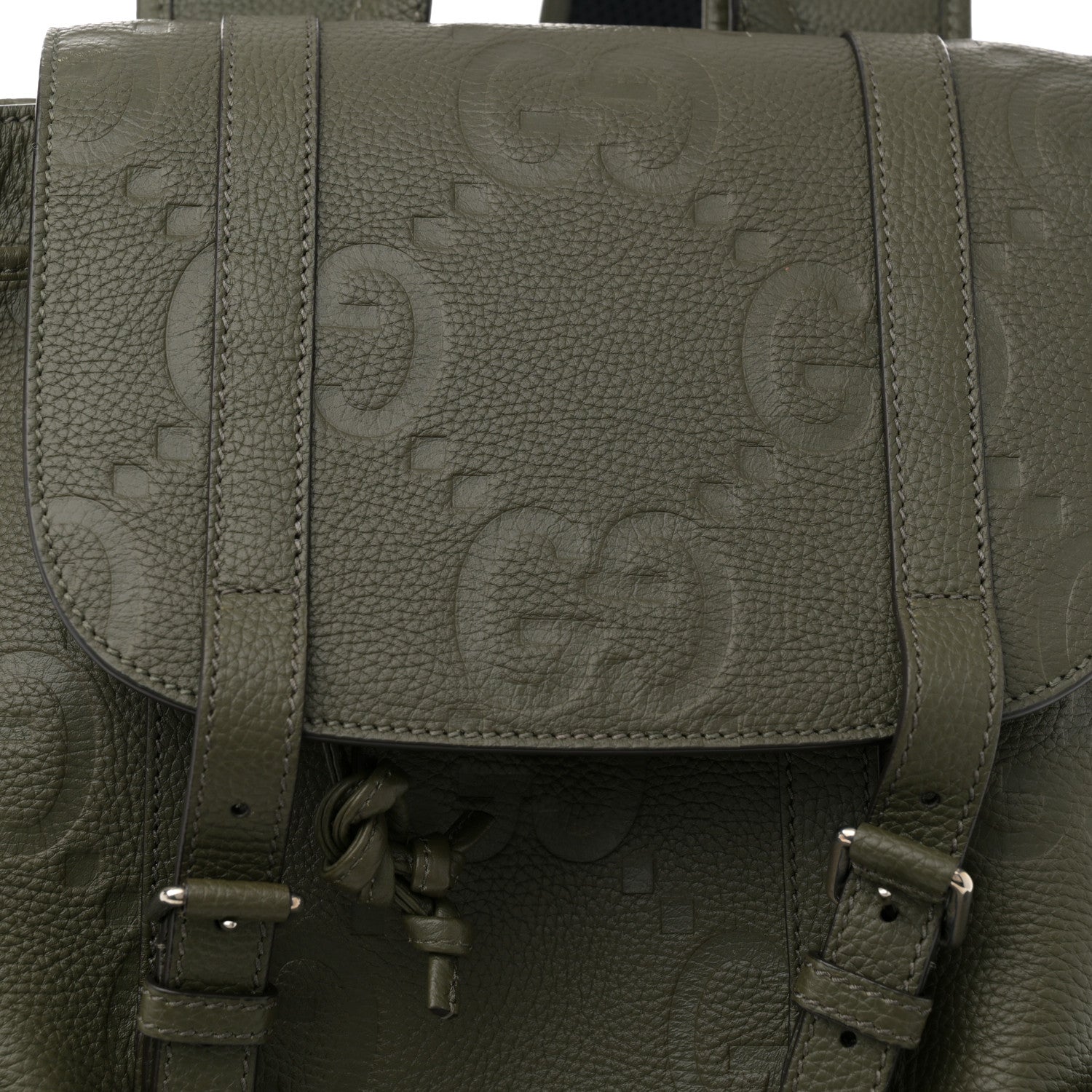 Gucci Piuma Calfskin Jumbo GG Embossed Double Buckle Backpack Dark Vintage Olive 8 of 10