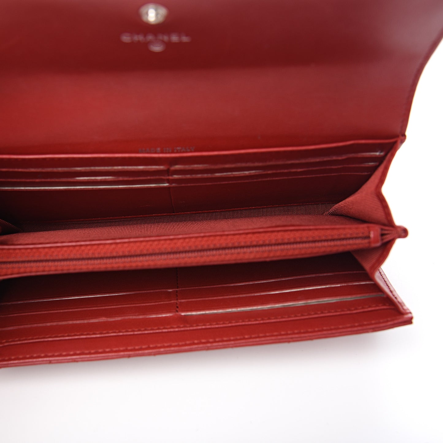 Lambskin Quilted Large Gusset Flap Wallet Red