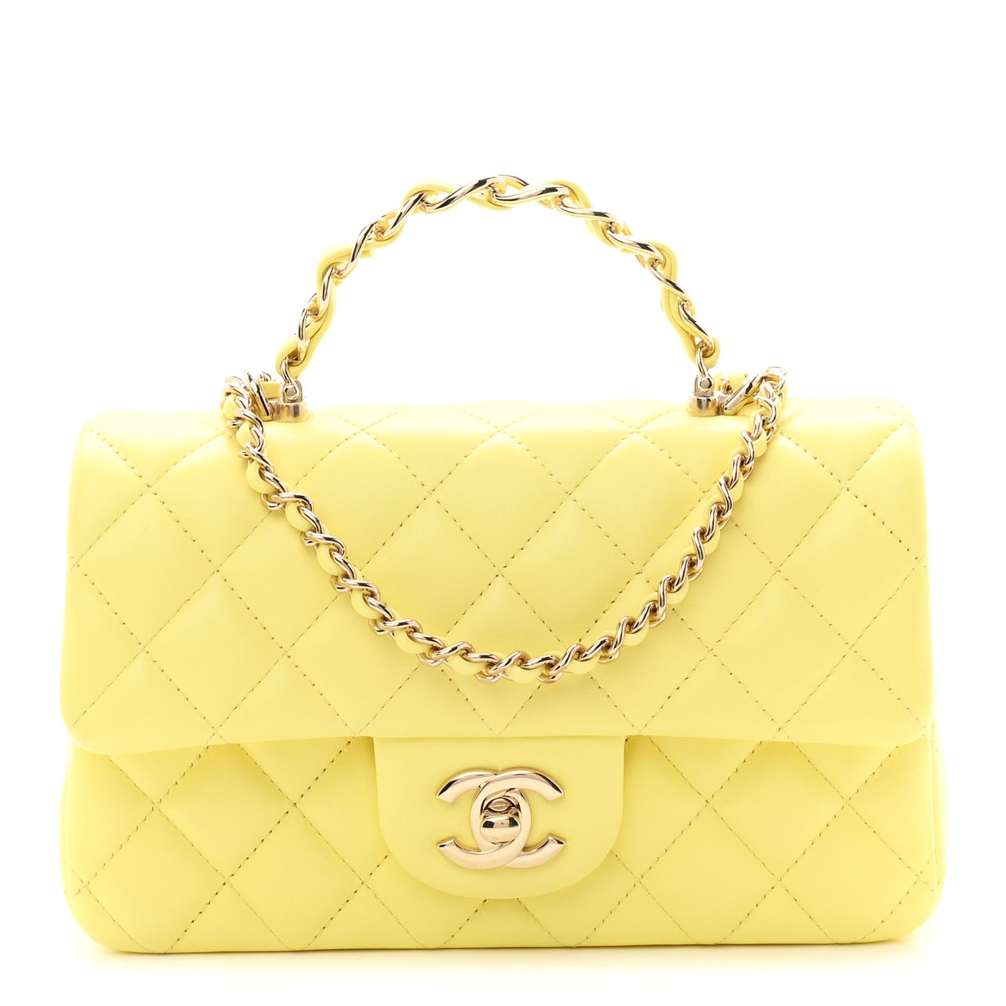 Lambskin Quilted Mini Chain Top Handle Rectangular Flap Light Yellow