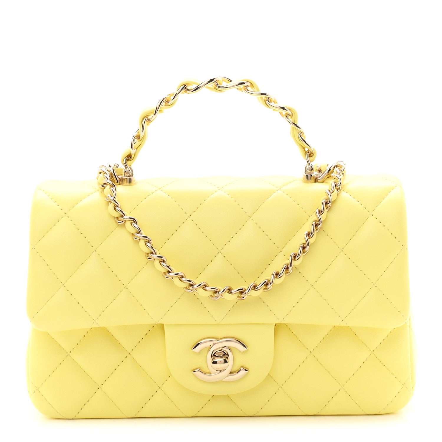 Chanel Lambskin Quilted Mini Chain Top Handle Rectangular Flap Light Yellow 1 of 10