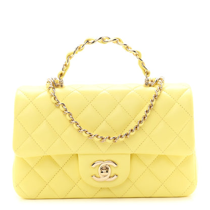 Chanel Lambskin Quilted Mini Chain Top Handle Rectangular Flap Light Yellow 1 of 10