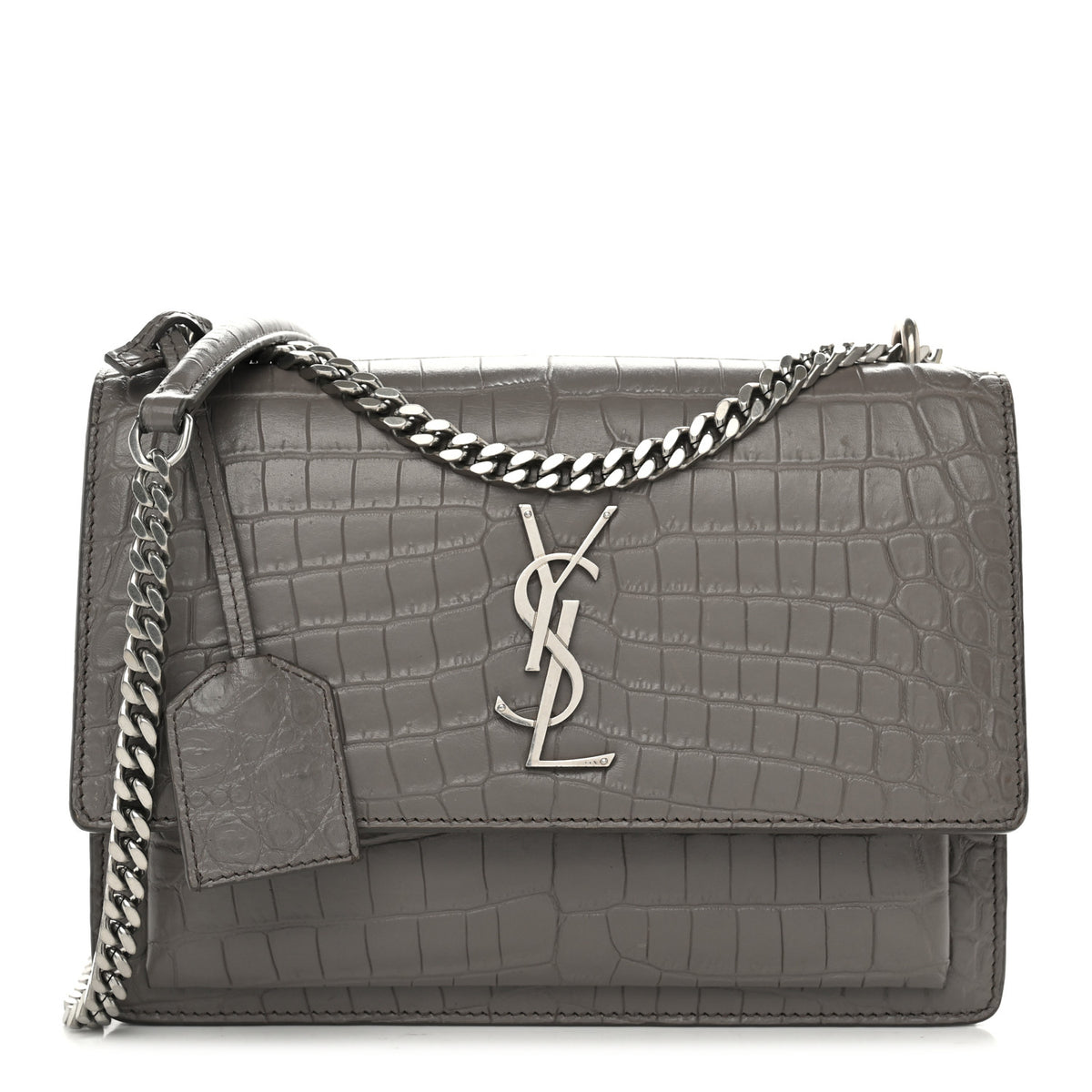 Calfskin Crocodile Embossed Medium Monogram Sunset Fog