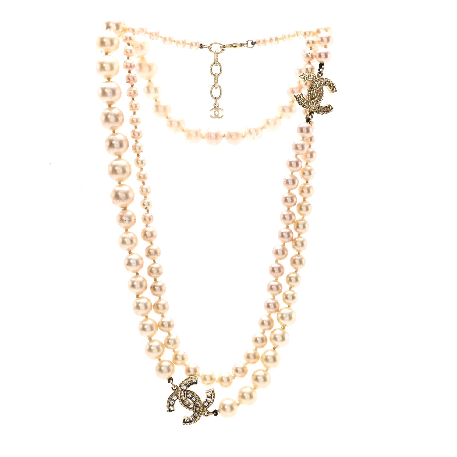 Chanel Graduated Pearl Crystal CC Long Necklace White 3 of 6