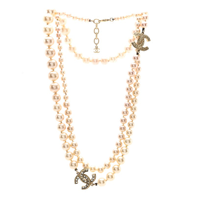 Chanel Graduated Pearl Crystal CC Long Necklace White 3 of 6