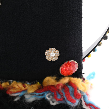 Chanel Wool Brooch Embellished Small Fringe Tote Black 12 of 12