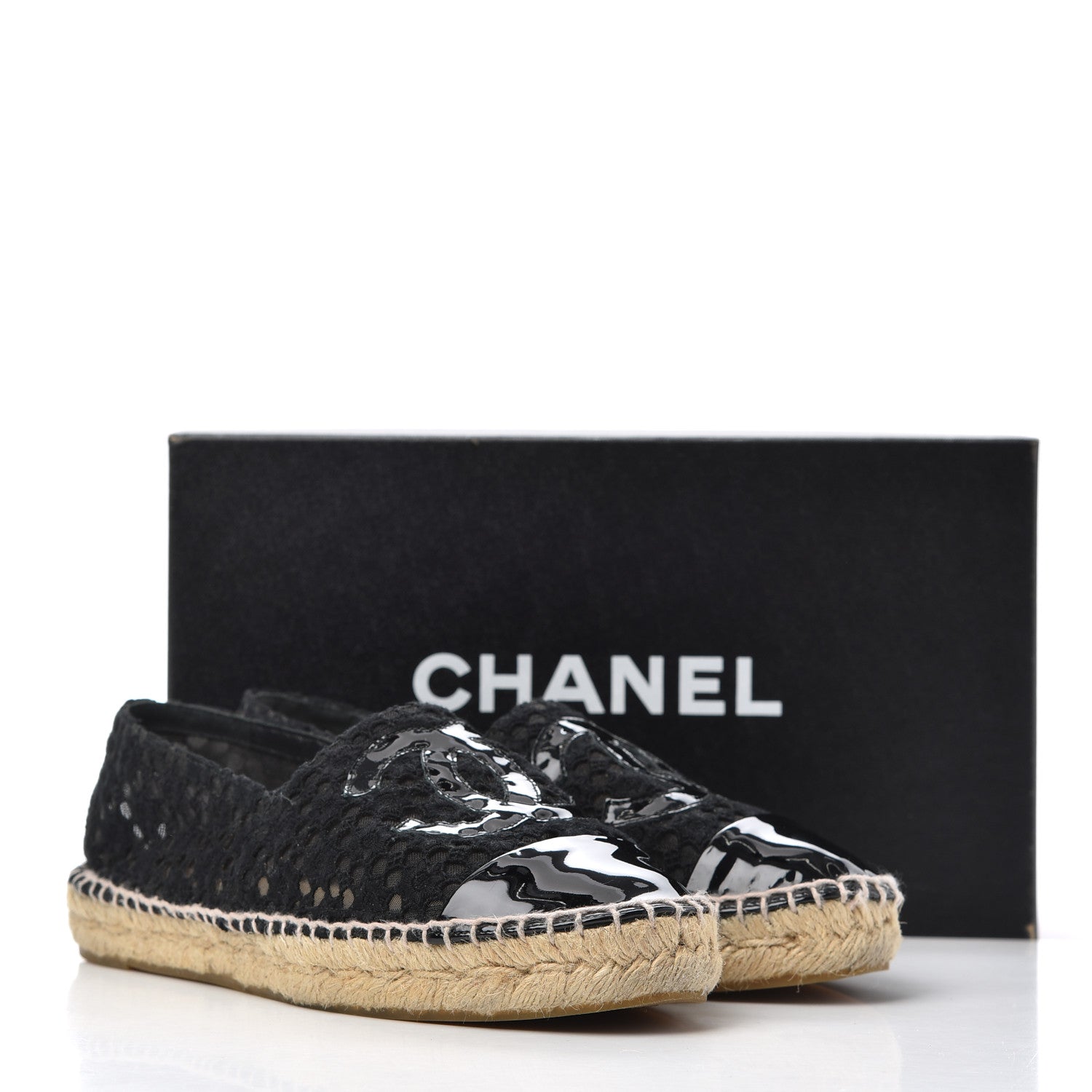 Chanel Lace Patent CC Espadrilles 38 Black 21 of 21