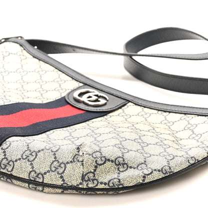 Gucci GG Supreme Monogram Textured Dollar Calfskin Web Small Ophidia Half Moon Hobo Beige Blue 10 of 10