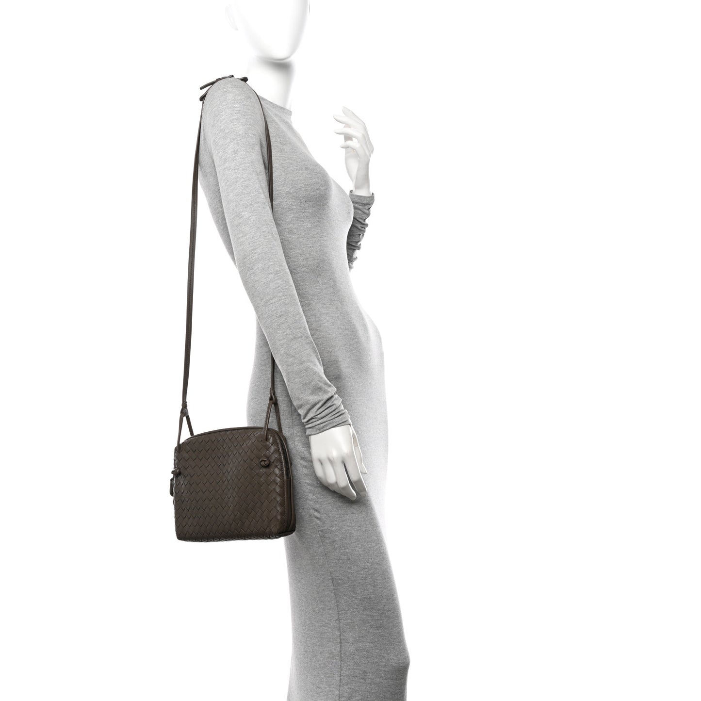 Nappa Intrecciato Nodini Crossbody Messenger Taupe Grey