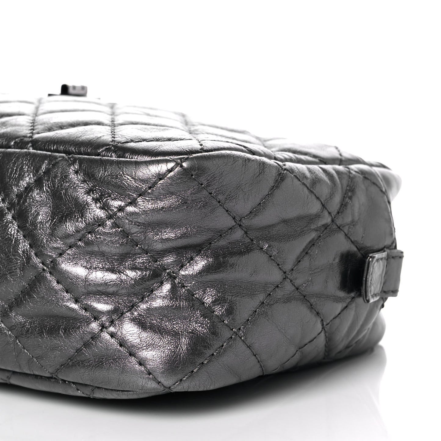 Metallic Aged Calfskin Quilted Medium Reissue Camera Case Dark Silver