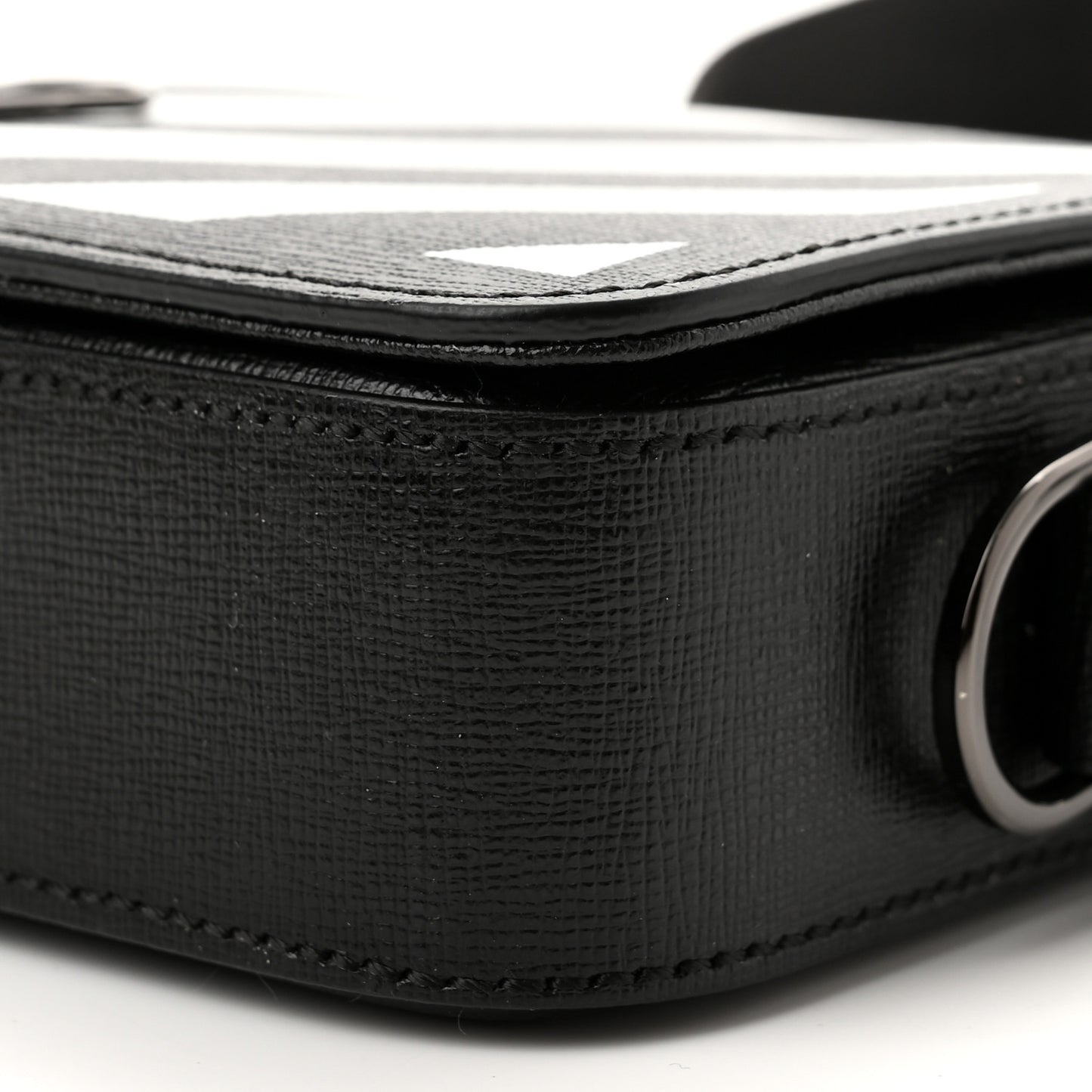 Saffiano Striped Mini Diag Binder Clip Bag Black White