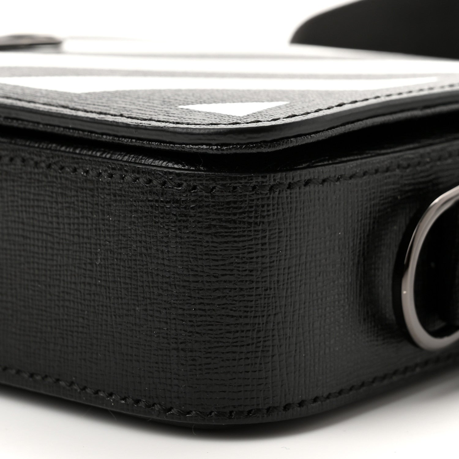 Off-White Saffiano Striped Mini Diag Binder Clip Bag Black White 10 of 10