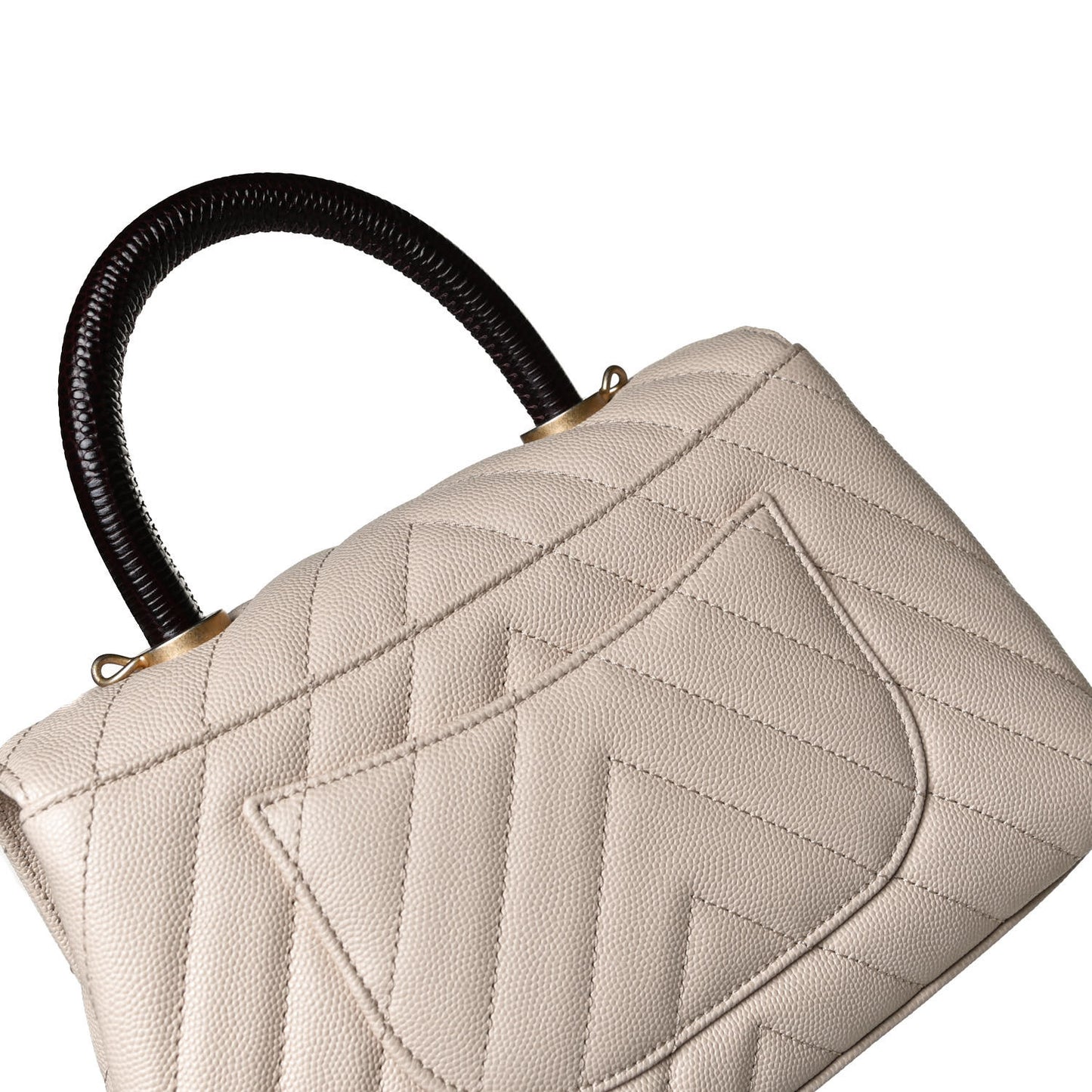 Caviar Lizard Chevron Quilted Mini Coco Handle Flap Ivory