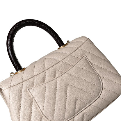 Chanel Caviar Lizard Chevron Quilted Mini Coco Handle Flap Ivory 12 of 13