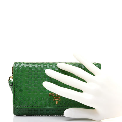 Prada Goatskin Woven Wristlet Wallet Verde 2 of 12