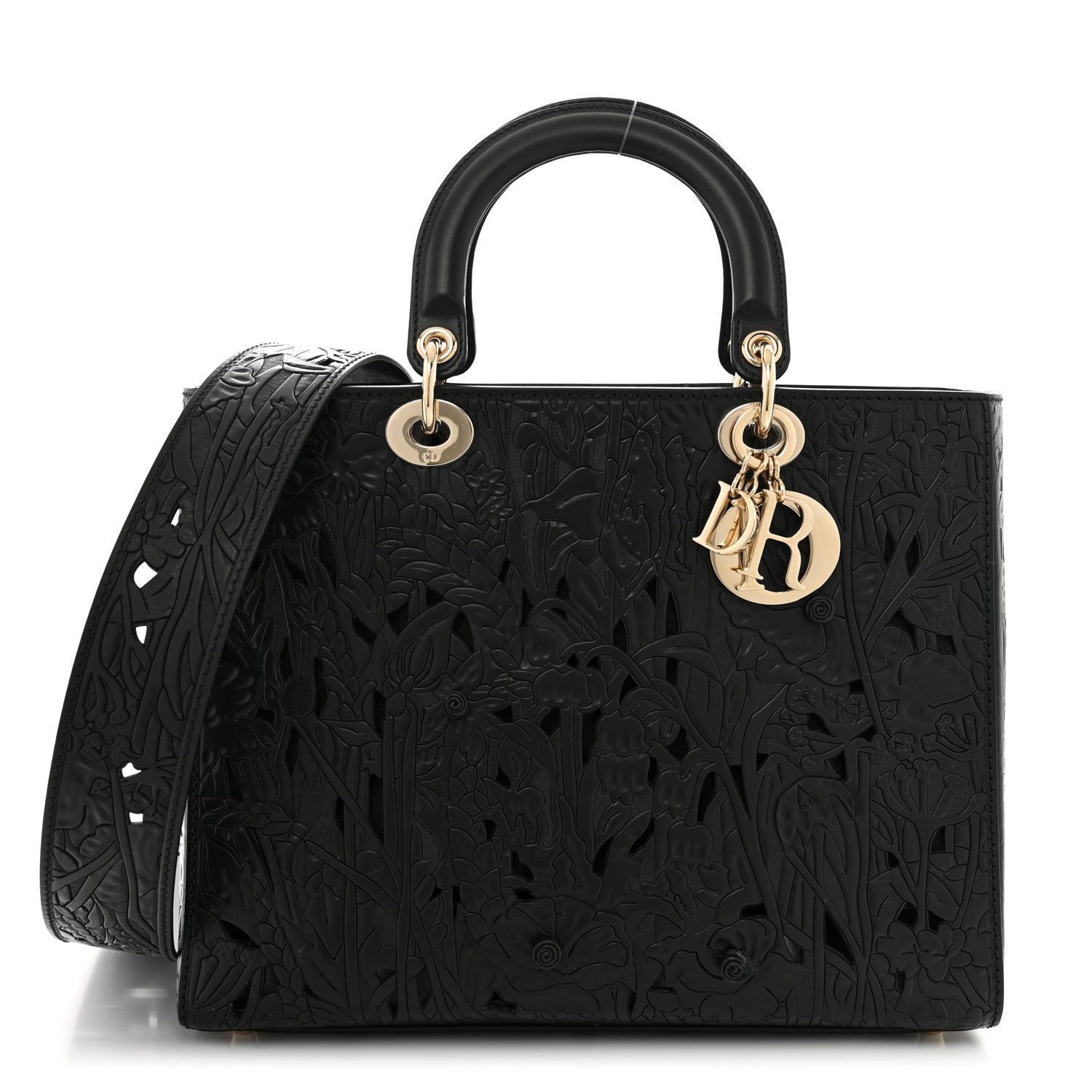 Christian Dior Calfskin Laser Cut Large Lady Dior Black 1 of 10