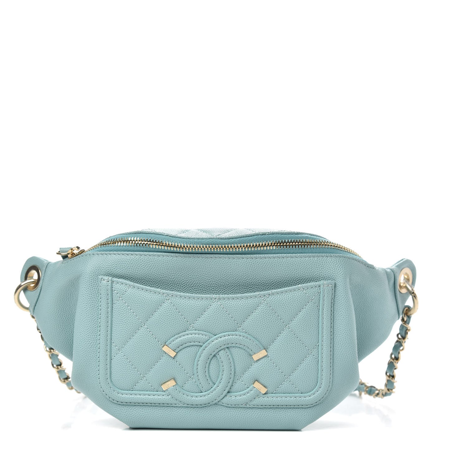 Caviar Quilted Filigree Waist Bag Light Blue
