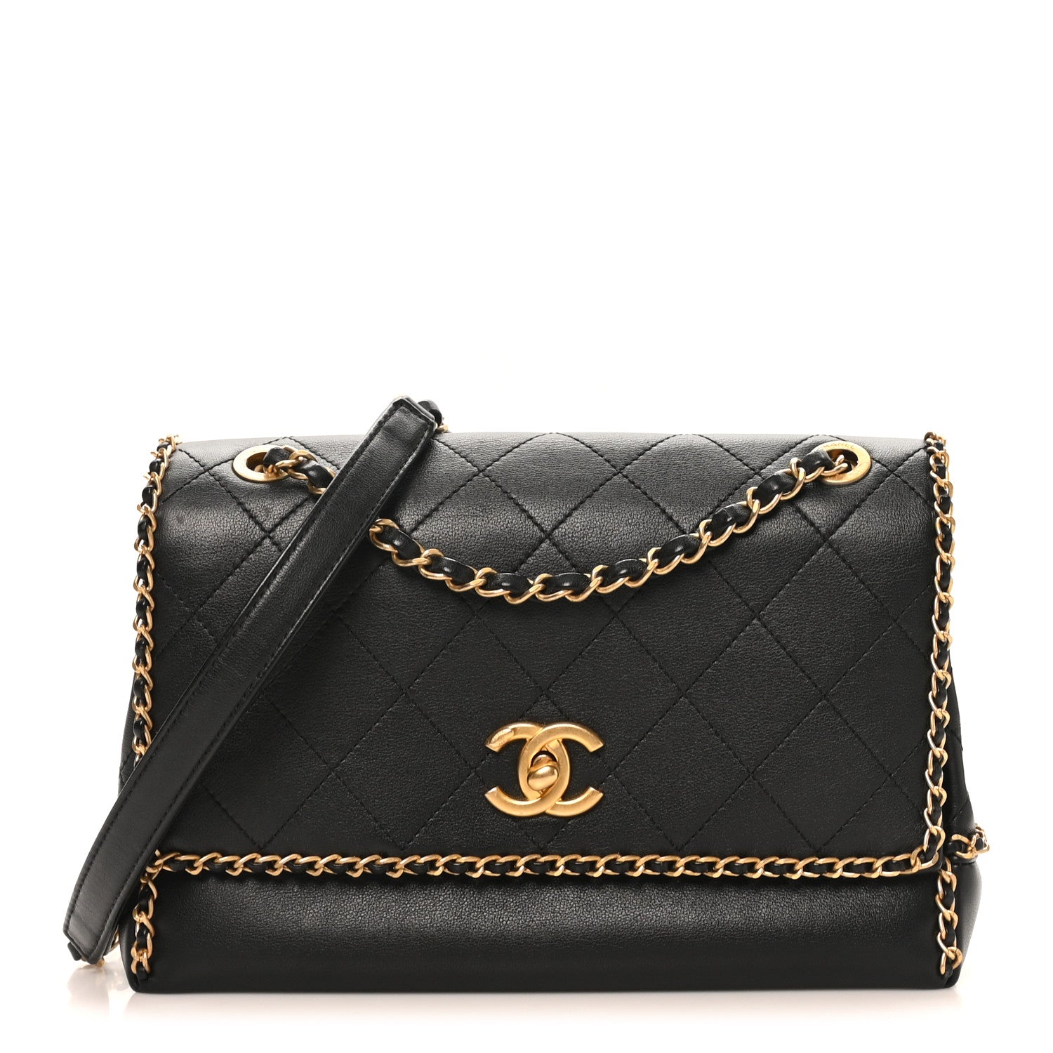 Chanel Calfskin Stitched Chain Flap Black 1 of 10
