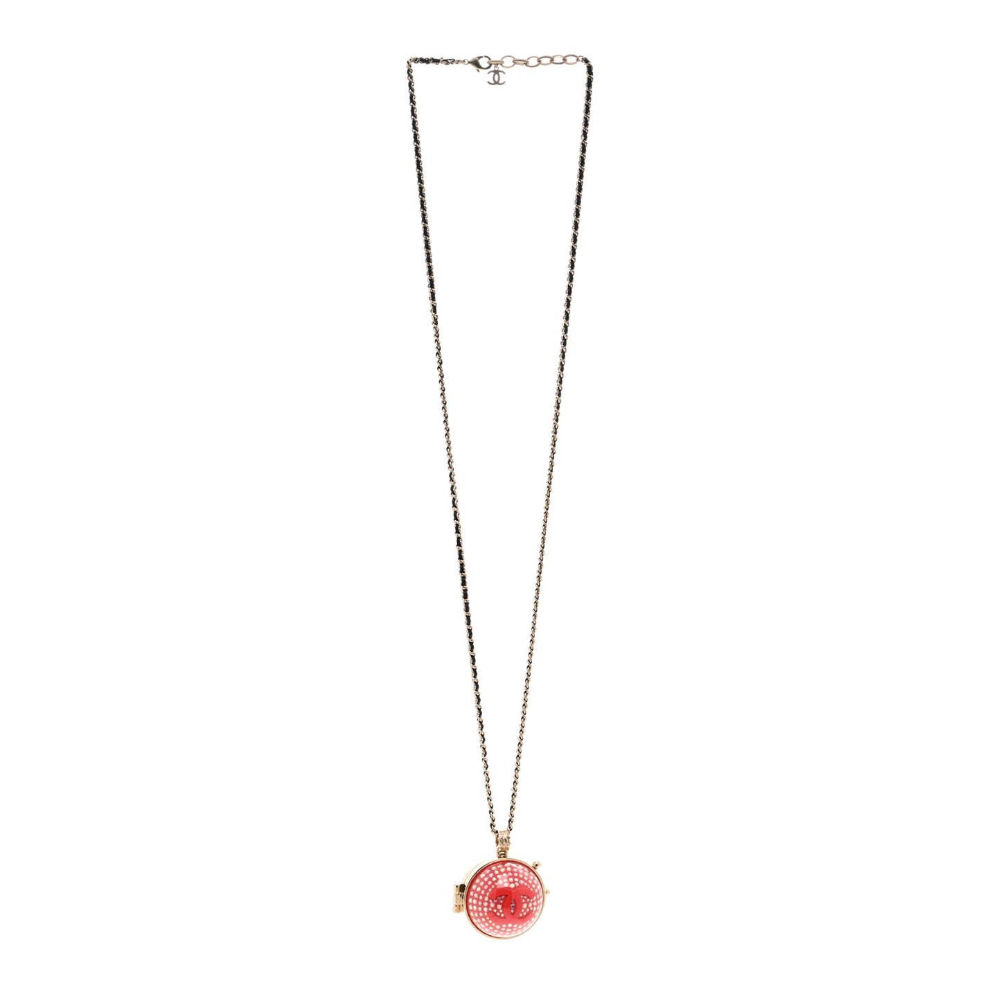 Resin Lambskin CC Ball Pendant Necklace Gold Pink